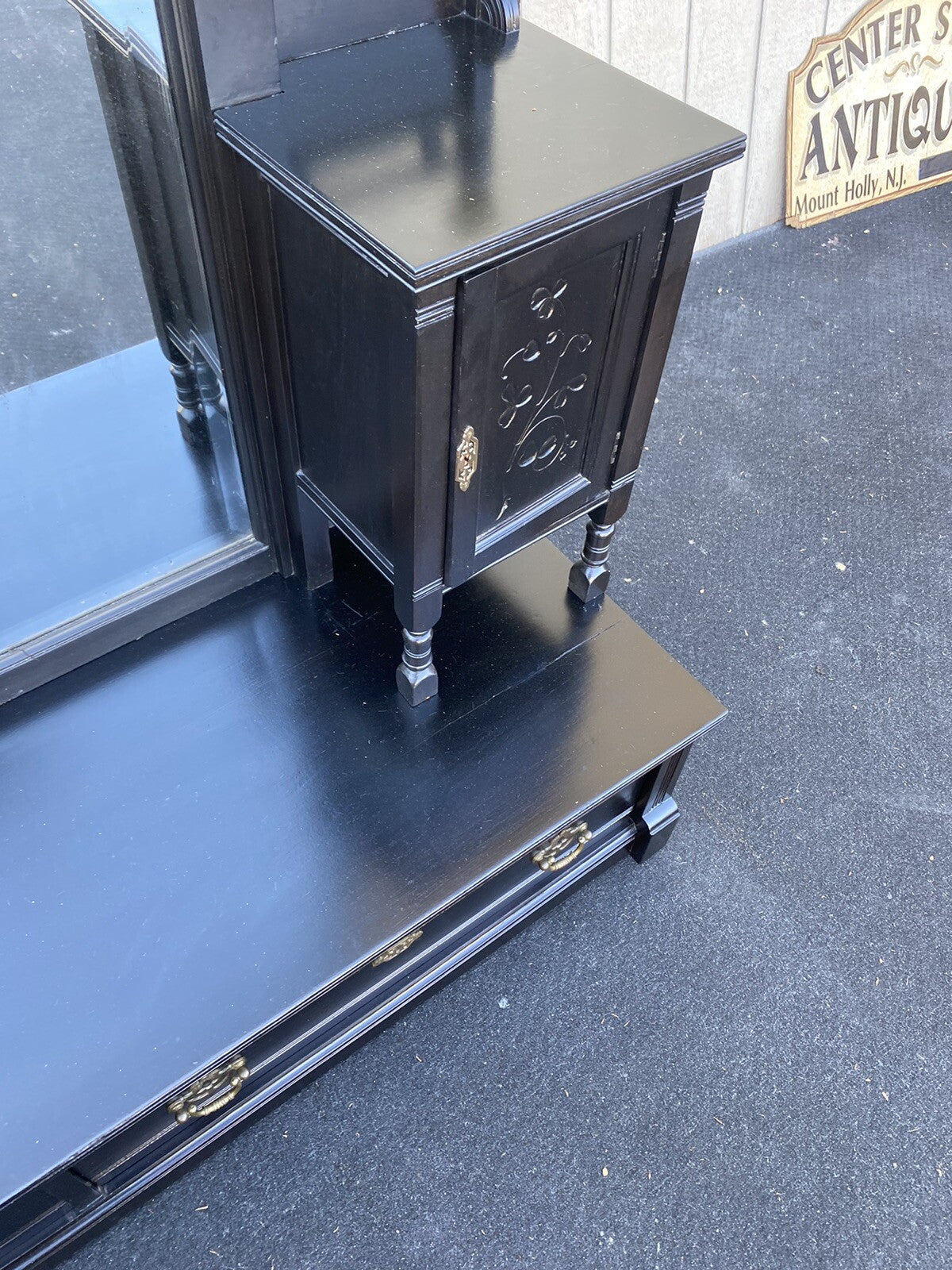 65374 Antique Victorian Ebony Vanity Dressing  Mirror RARE FIND