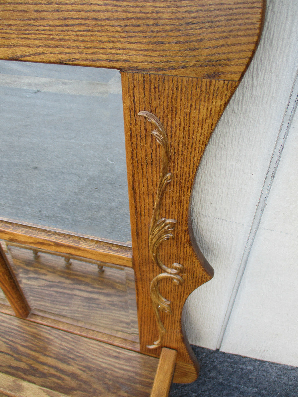 62901 Oak Whatnot Wall Curio Shelf with Beveled Mirrors