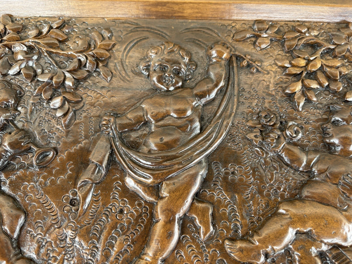 66801    RARE Custom  Made  Antique Figural CHERUB Tray Top Coffee Table Stand