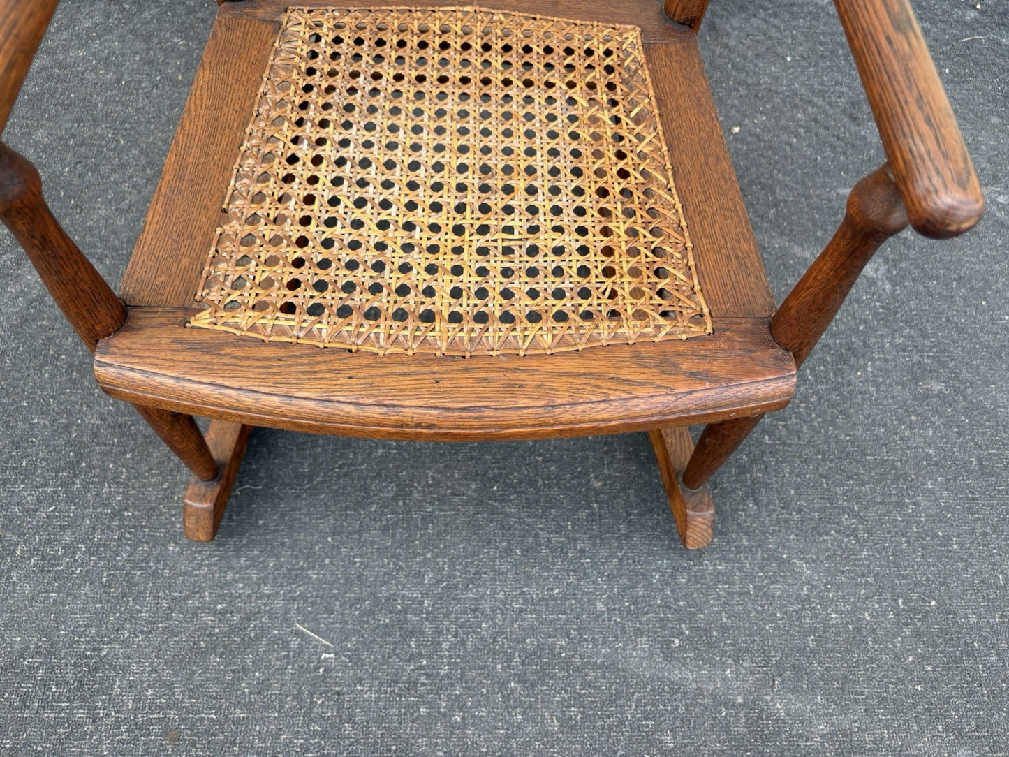 66795   Antique Childs  Victorian Oak Pressed Back Rocker Rocking chair