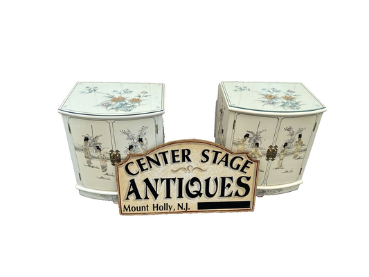 64600 PAIR  Bow Front Decorated Oriental Nightstands End Table s