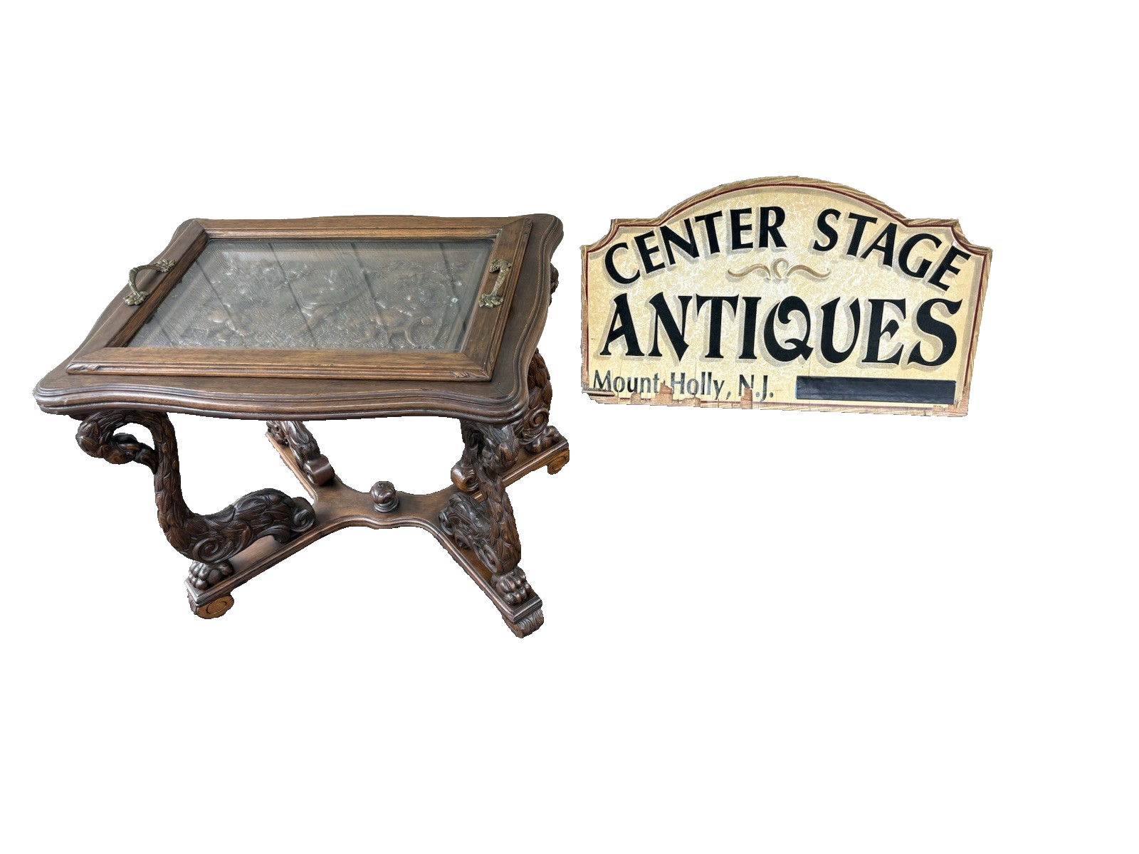 66801    RARE Custom  Made  Antique Figural CHERUB Tray Top Coffee Table Stand