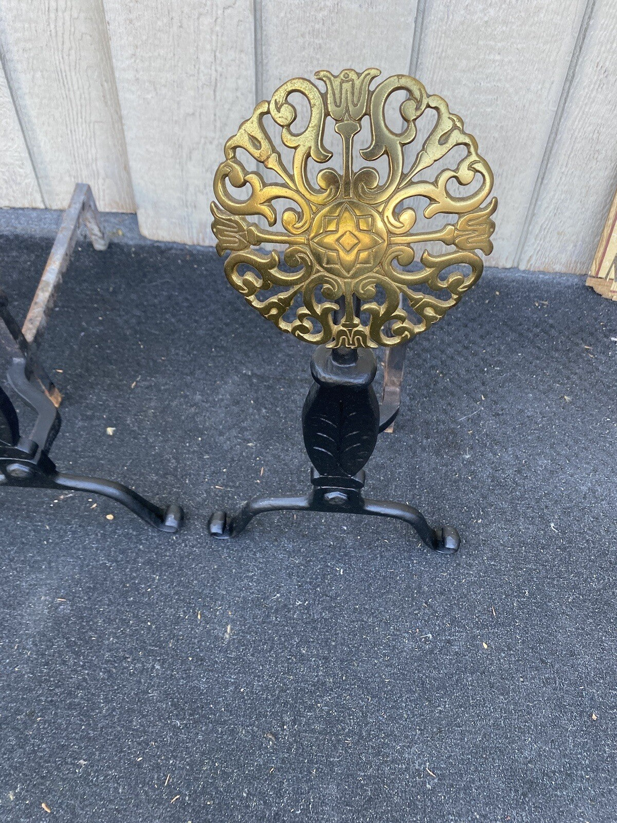 65387  Antique Iron  Andirons Fireplace Mantle