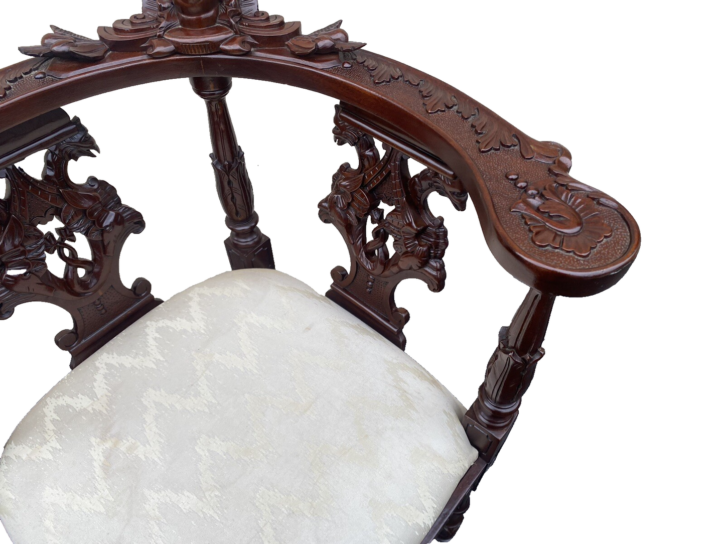 65855 Fancy Hand Carved Mahogany Figural Corner Chair