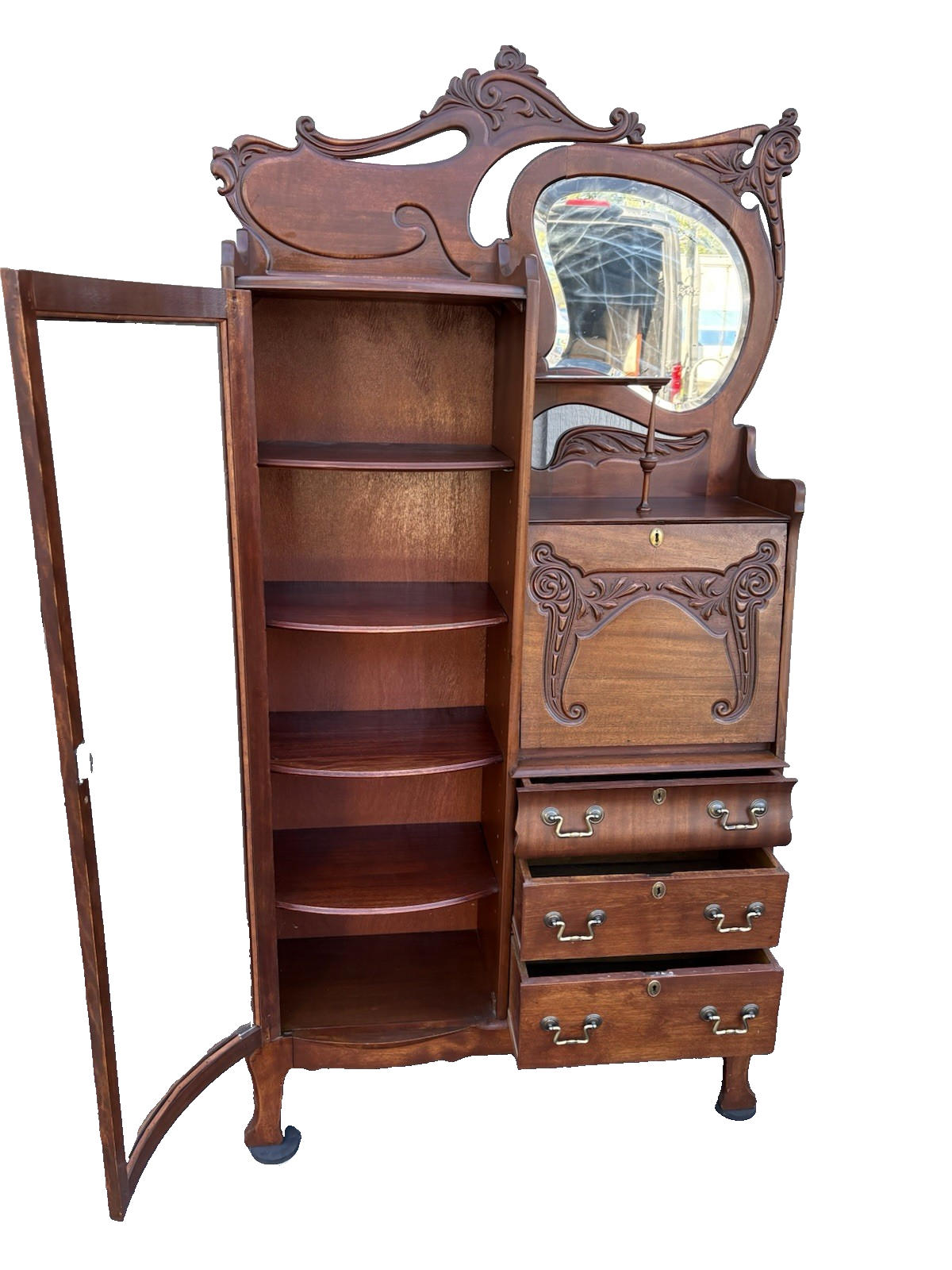 67010 Antique Mahogany Side By Side Desk with Bookcase