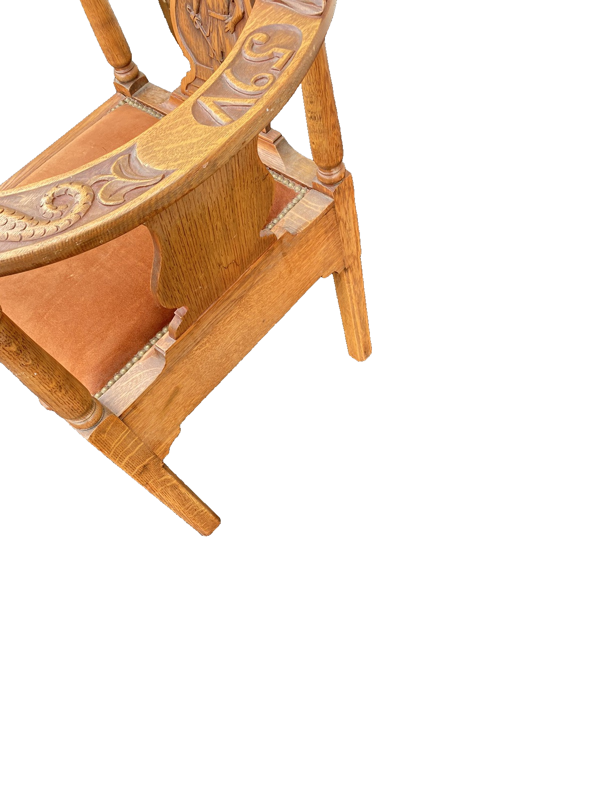 66381   Custom Made Hand Carved Oak Corner Chair