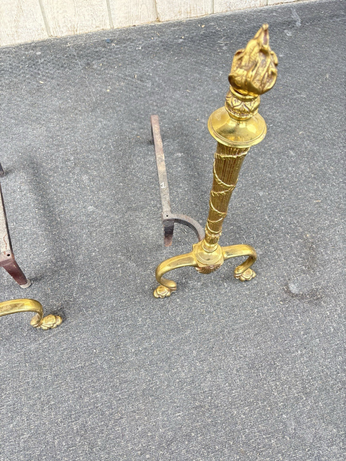 66798 Pair Fancy Brass Fireplace Andirons