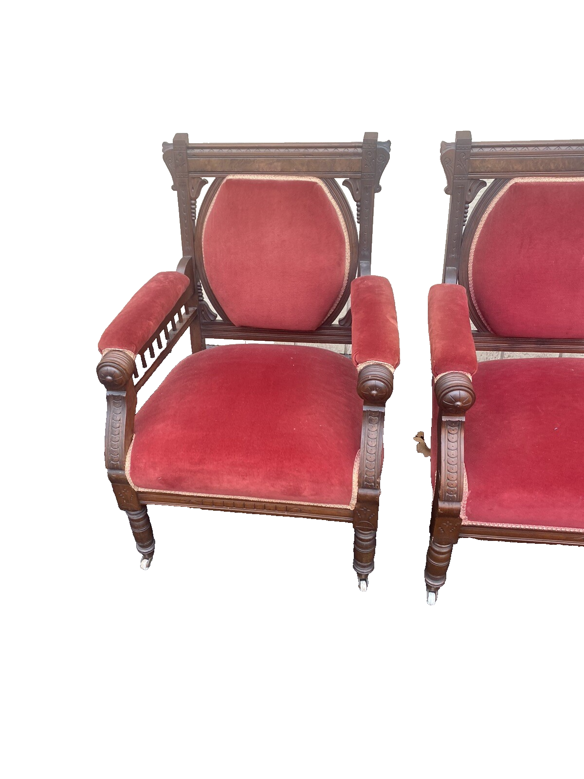 65220   Antique Victorian Settee Loveseat Couch with Chair