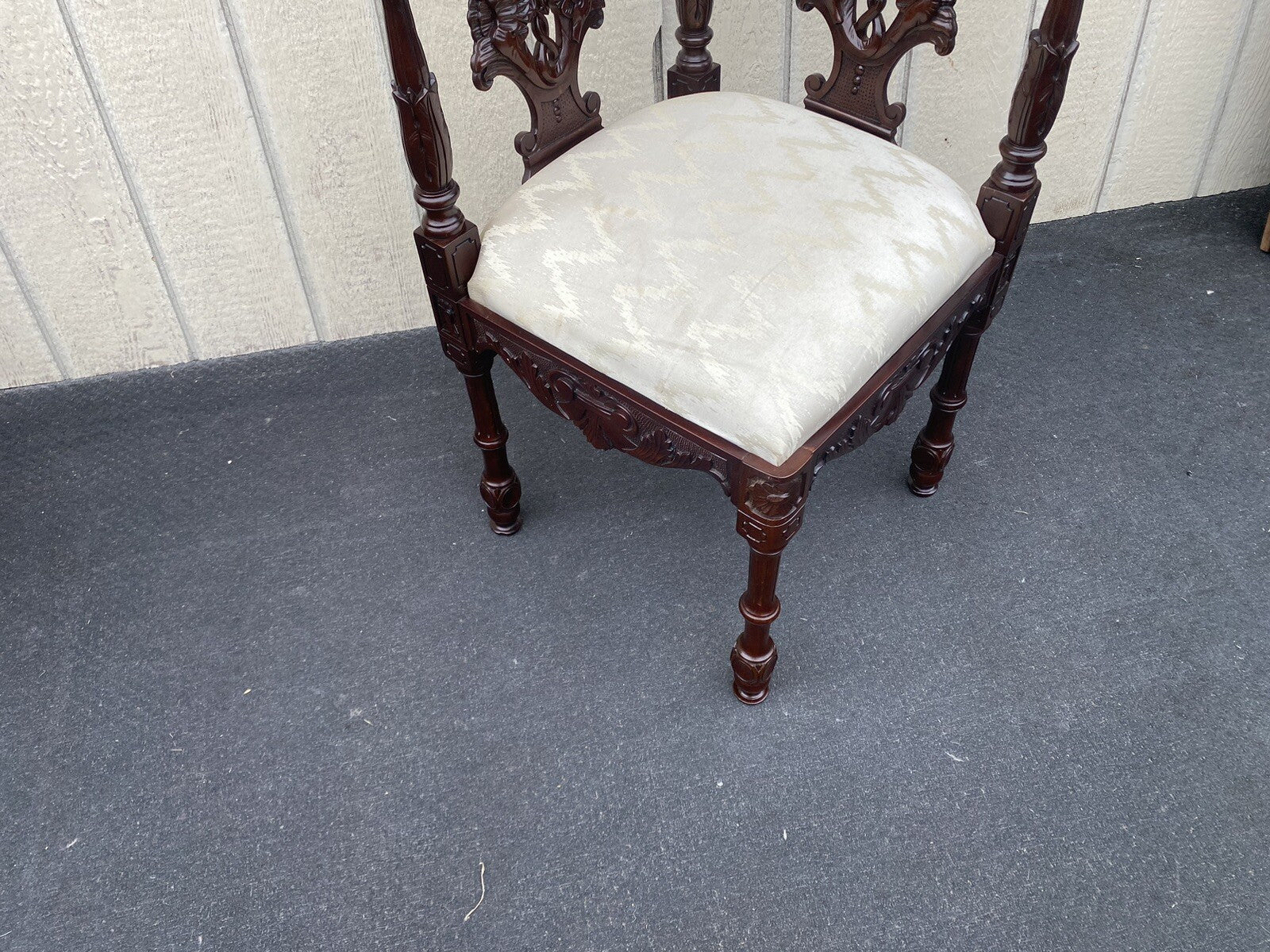 65855 Fancy Hand Carved Mahogany Figural Corner Chair