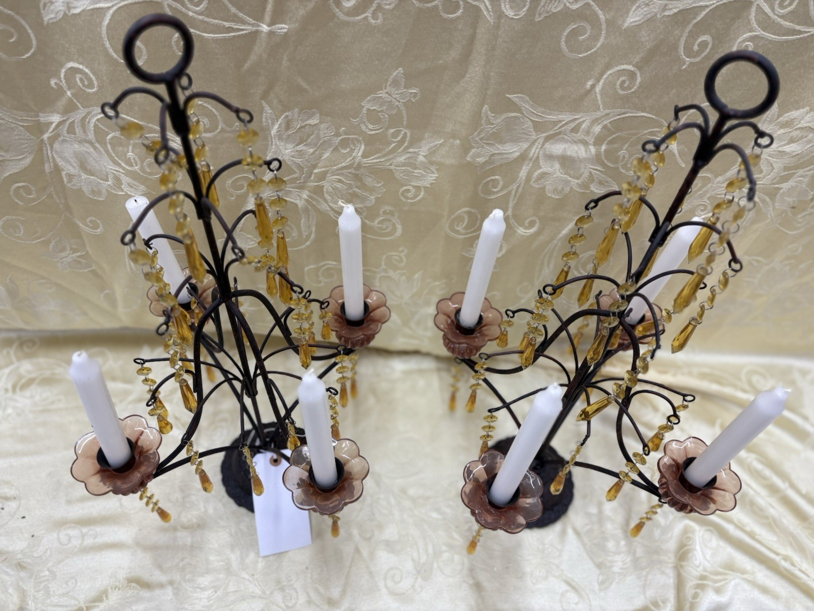 61929  Pair Candelabra Lamps with Glass Prisms