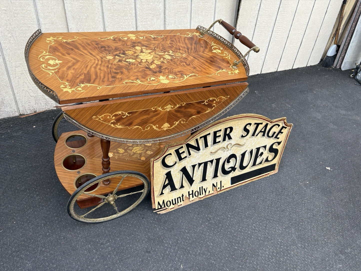 66844 Italian Inlaid Bar Cart Liquor Cabinet Teacart