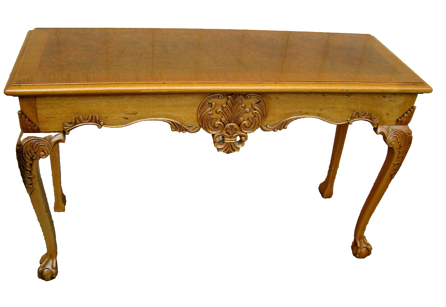 59422 Banded and Burled Mahogany Claw Foot Library Sofa Hall Table Stand