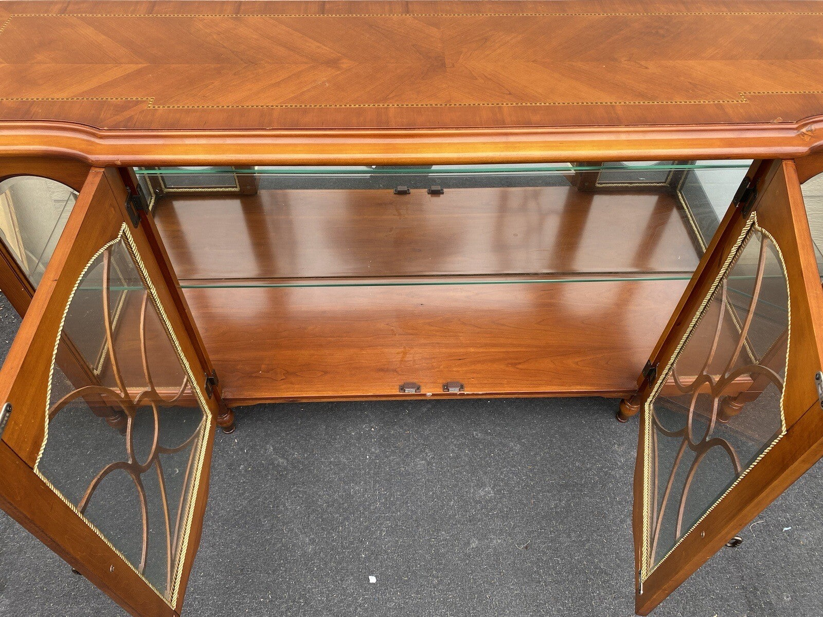 64779 Inlaid Cherry Curio Console Sideboard