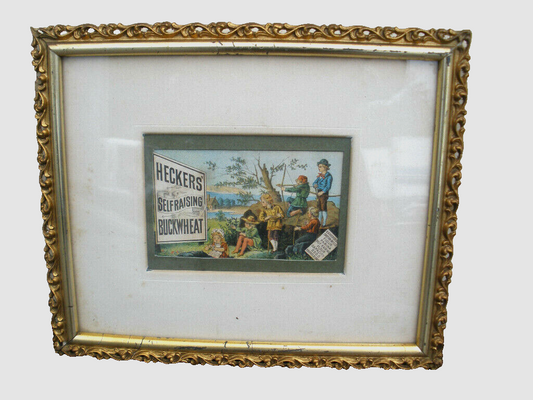 COL 02 WW :   VINTAGE FRAMED ADVERTISING PRINT "HECKERS' SELFRAISING  BUCKWHEAT"