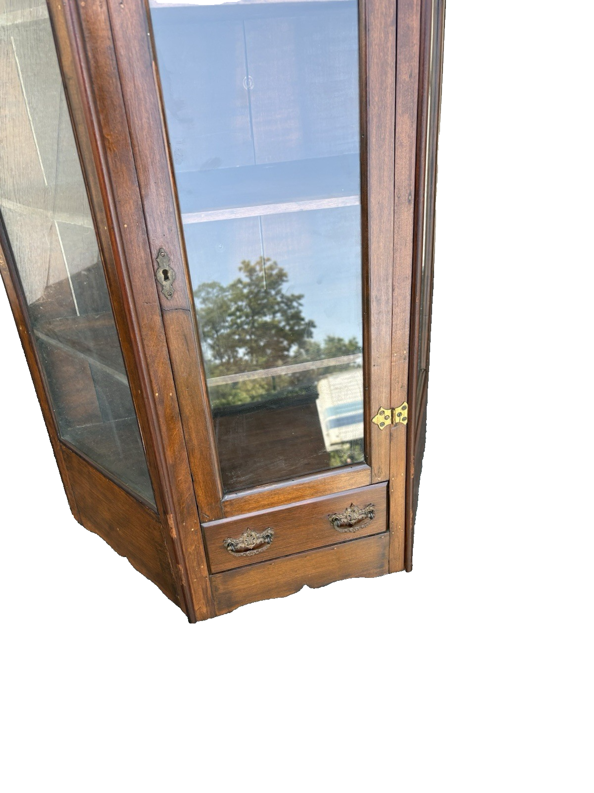 66800   Antique Victorian Walnut Whatnot Wall Curio Shelf with Drawer