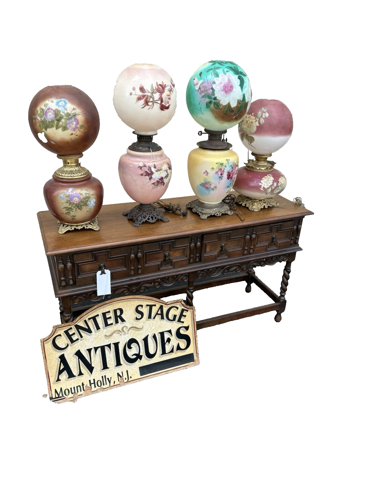 66594  Antique Gone With The Wind Electrified Oil Lamp