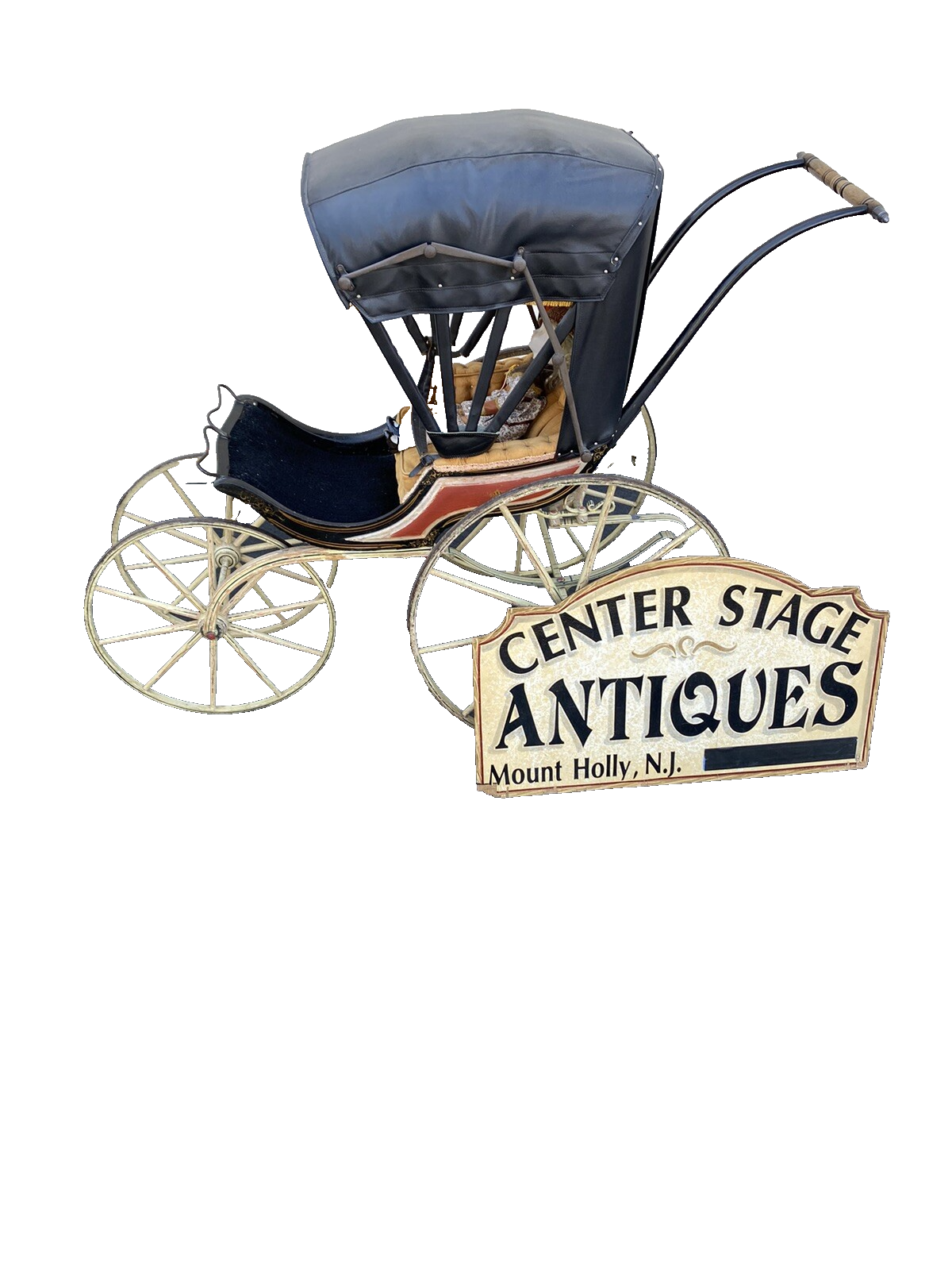 65400   RARE Antique AMISH Baby Buggy Stroller Has Hand Painted Stenciled Design