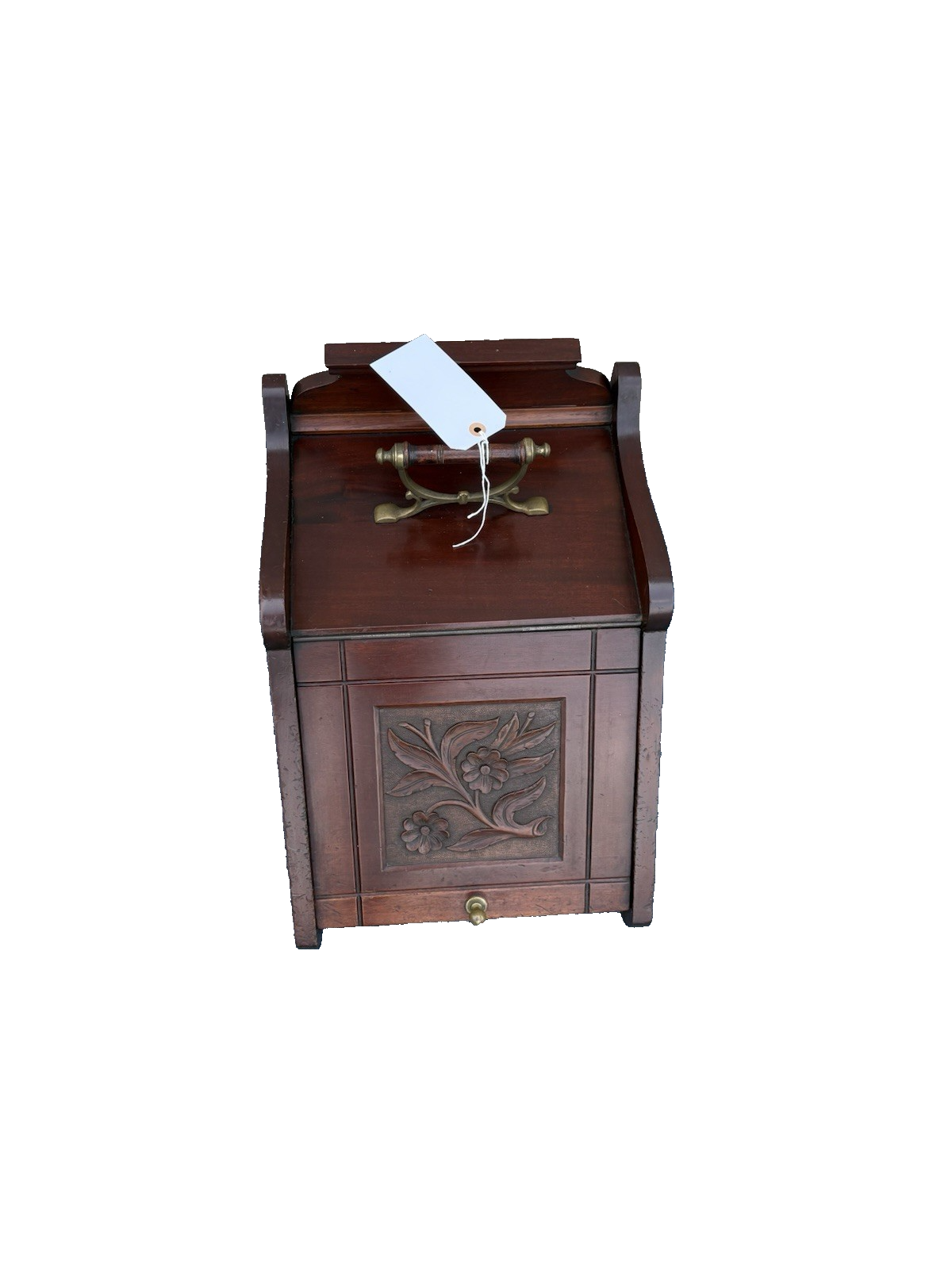 66553 Antique Hand Carved  Mahogany Coal Bin Storage Cabinet
