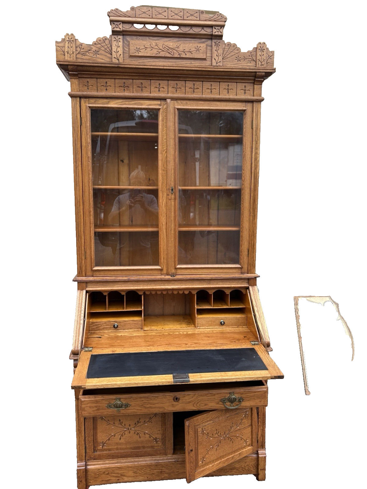 67028 Antique Victorian Oak Secretary Desk w/ Bookcase Top