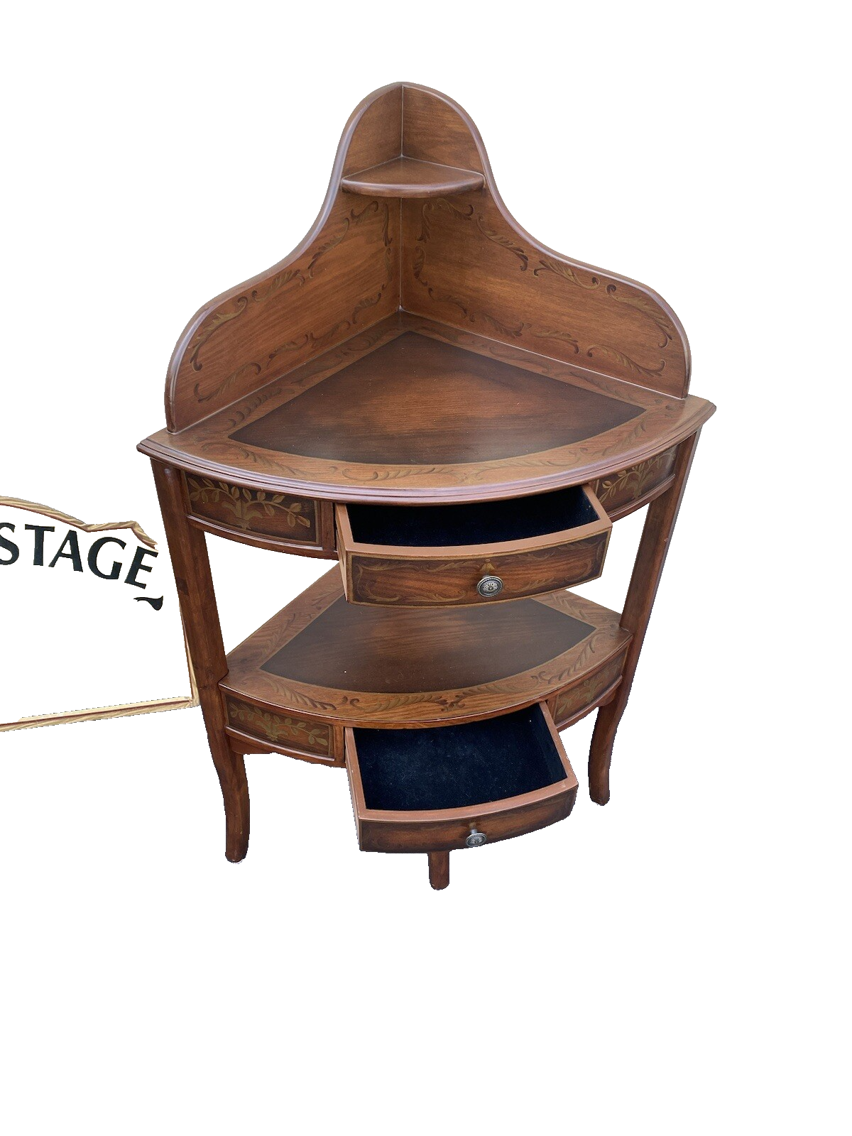 64642 Stenciled Corner Shelf Bookcase Curio Cabinet Etergie