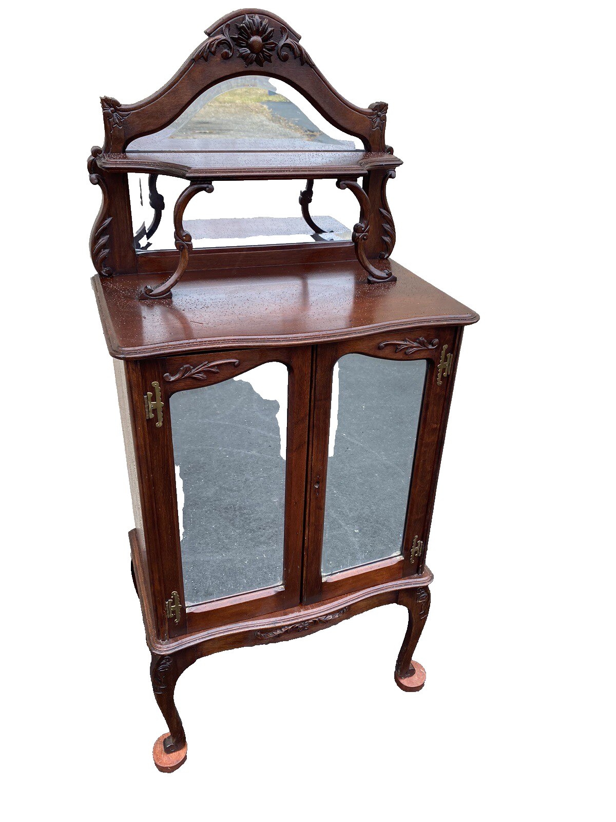 64992   Antique Victorian  Mahogany Mirrored Storage  Cabinet