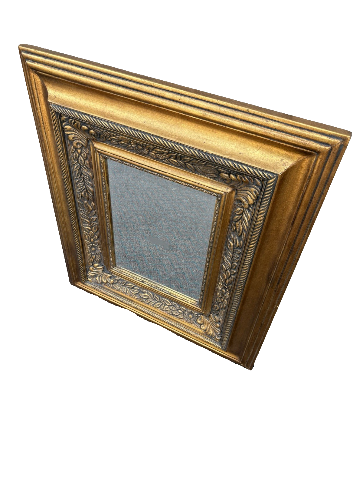 66980 Gold Square Beveled Mirror In Fancy WOOD Picture Frame