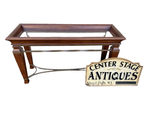 66537    Mahogany Console Library Table with Glass Insert
