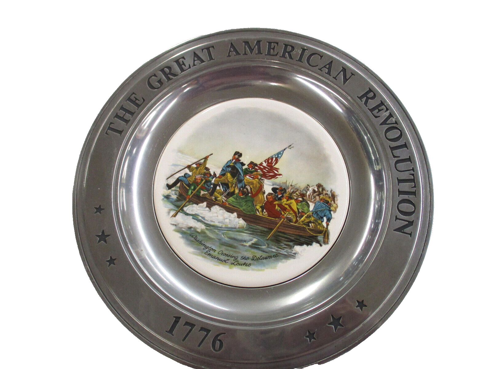 ES90 Collection of 6  Porcelain GREAT AMERICAN Revolution Plates in Pewter Frame