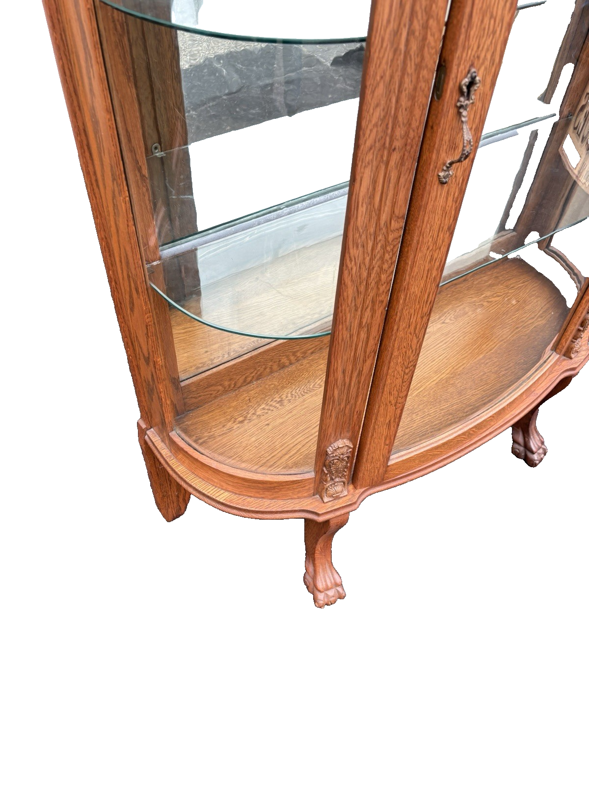66846 Antique Victorian Oak Bow Glass Curio China Cabinet