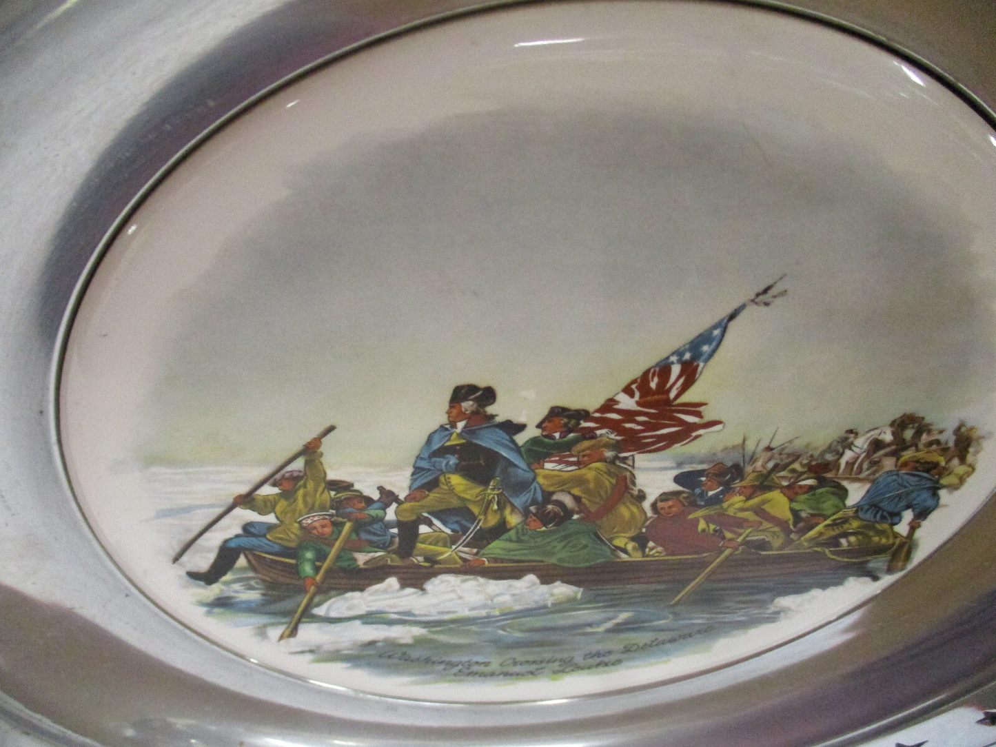 ES90 Collection of 6  Porcelain GREAT AMERICAN Revolution Plates in Pewter Frame