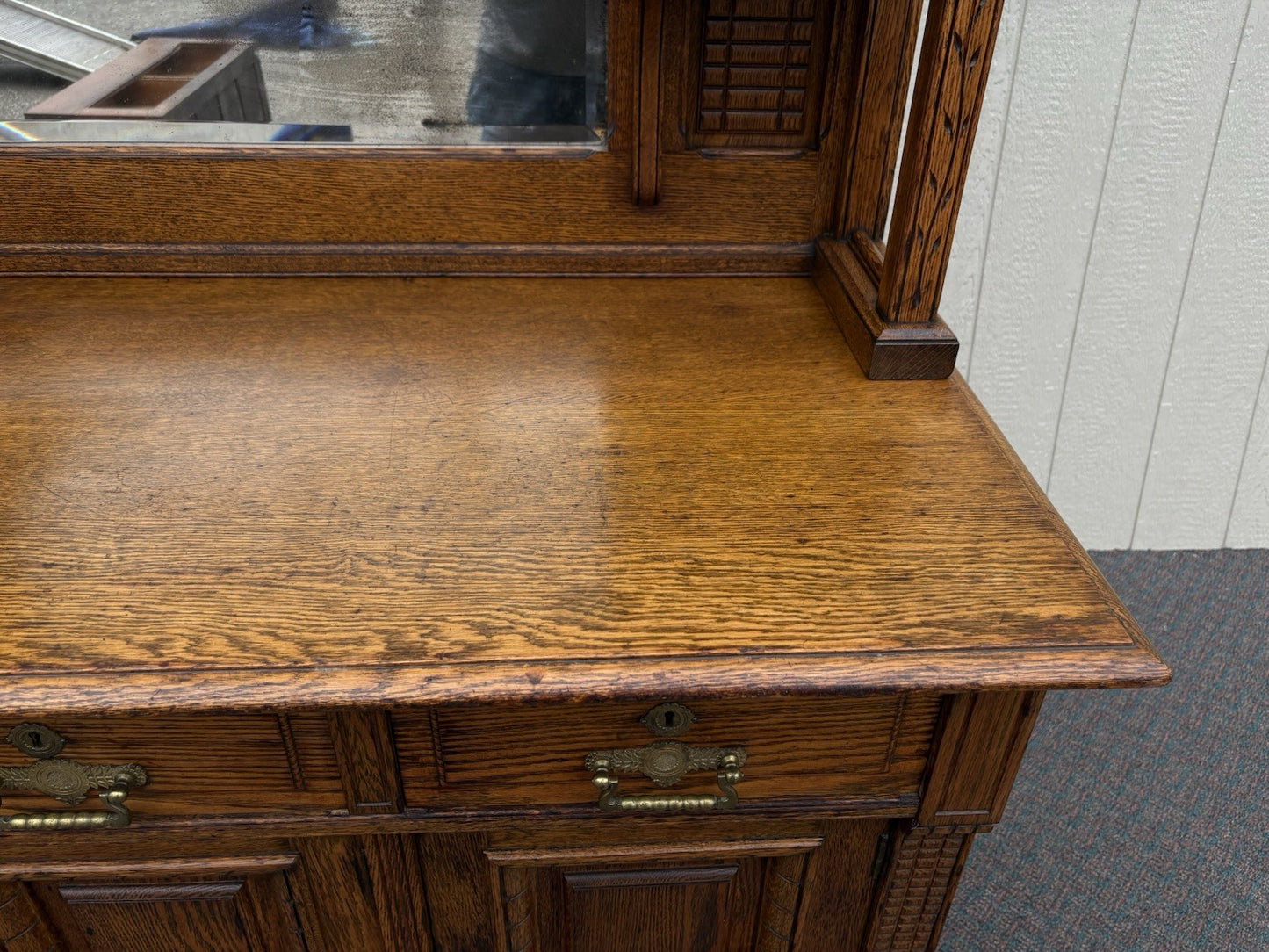 67026 Antique Victorian Oak Sideboard Buffet Cabinet