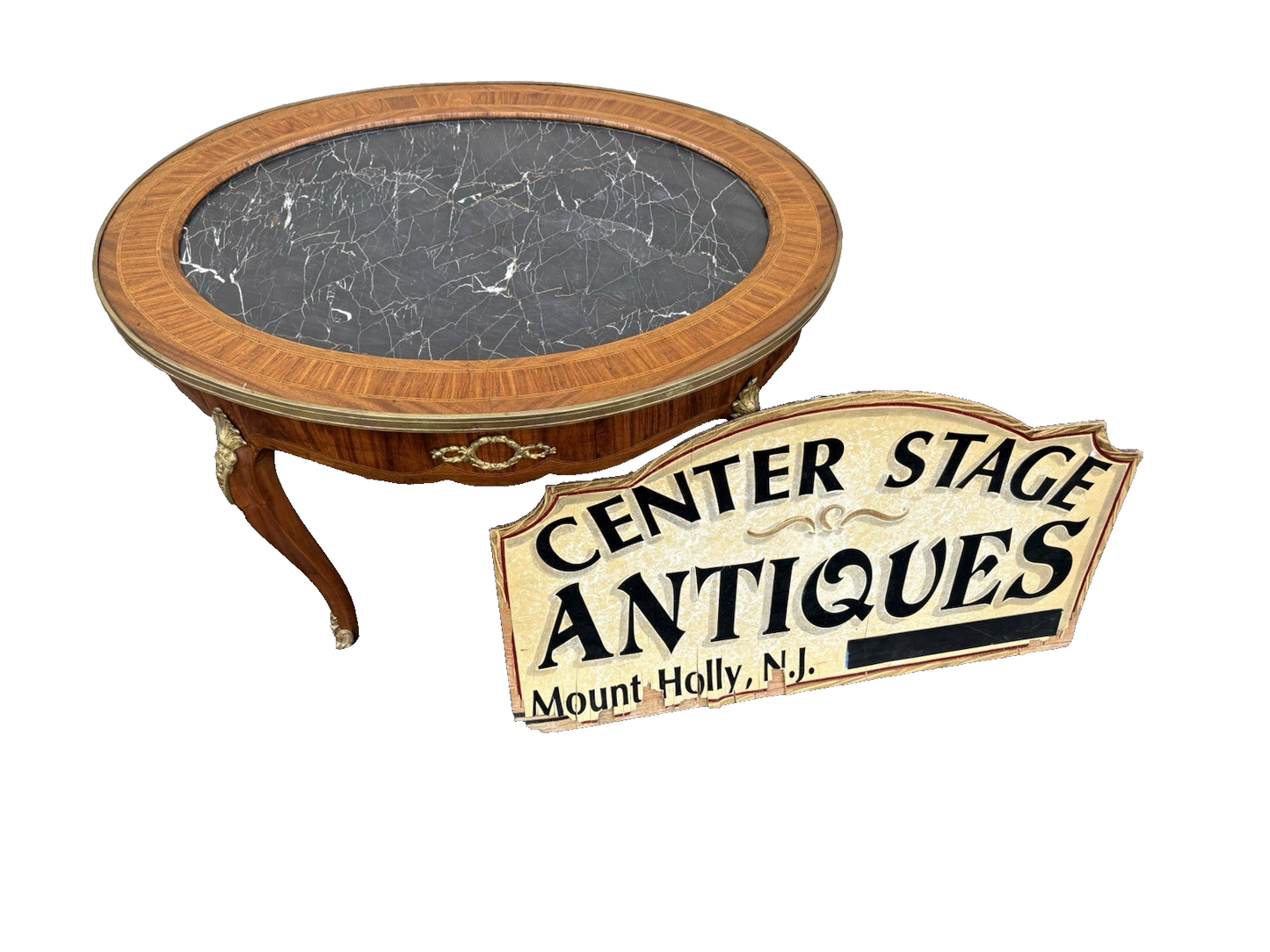 66766   Louis XV Marble Top Coffee Table Stand with Bronze Ormalu