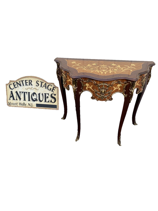 66142 Louis XV inlaid Console Table w/ Bronze ormalu