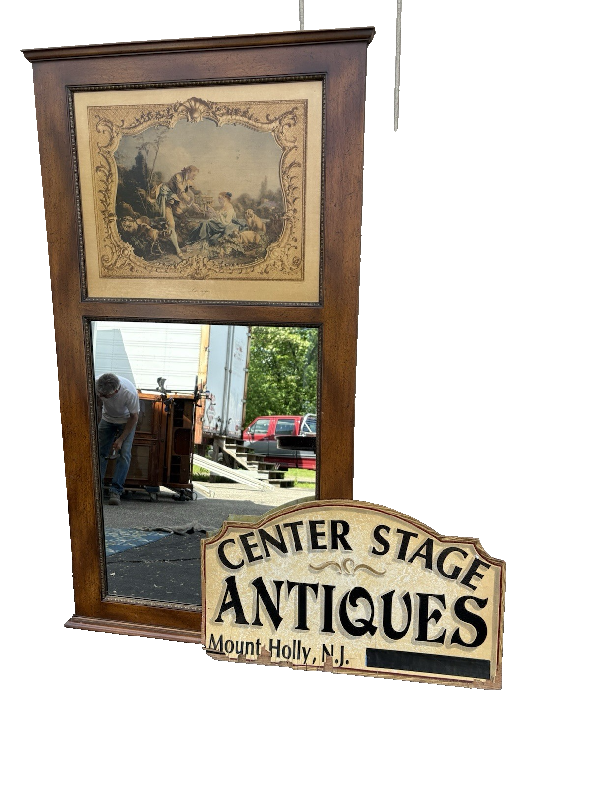 66642 Large Decorator Mirror in Wood Frame La Cage