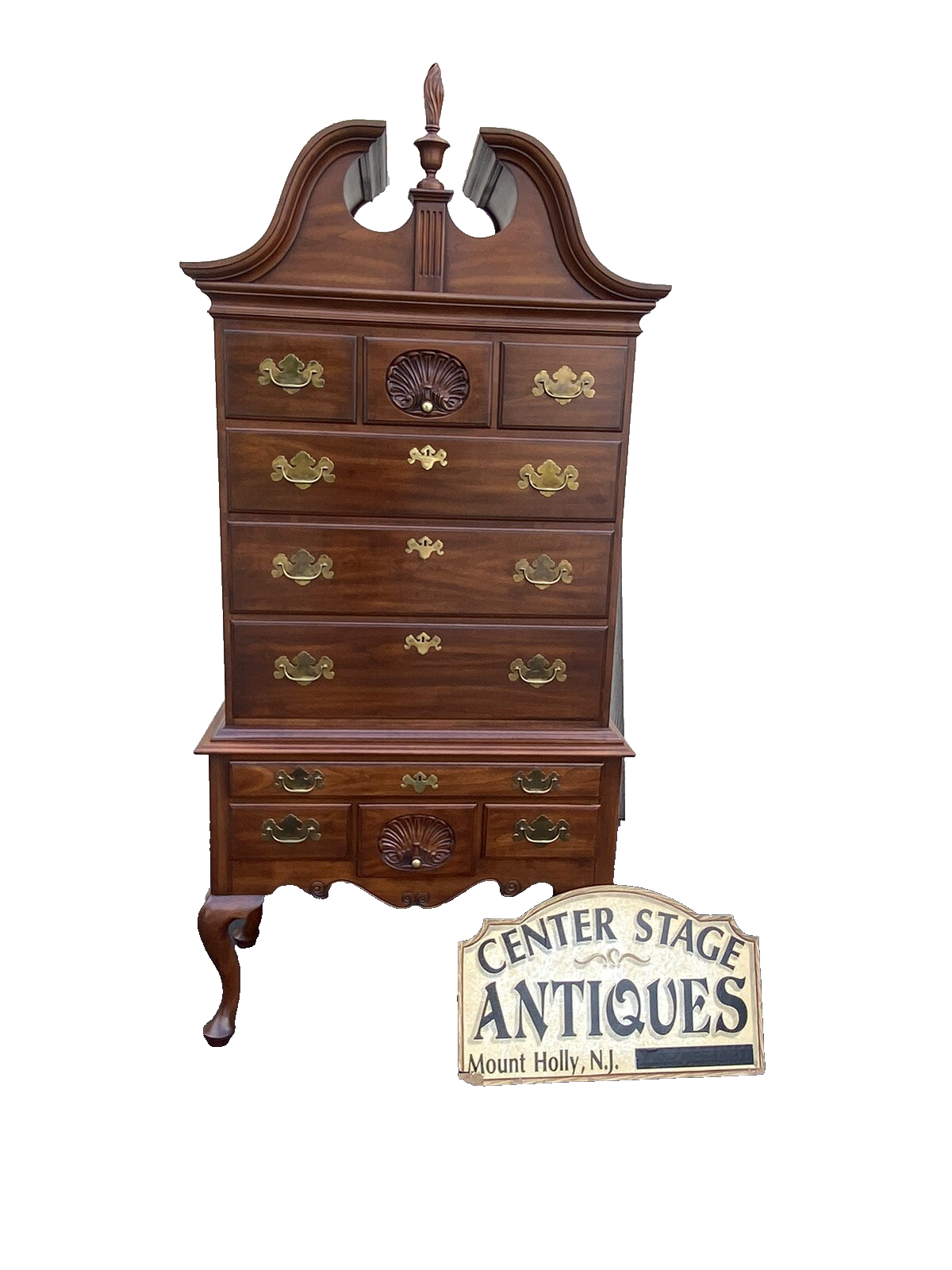 65416 HENKEL HARRIS Queen Anne 2 Piece Highboy Chest Dresser