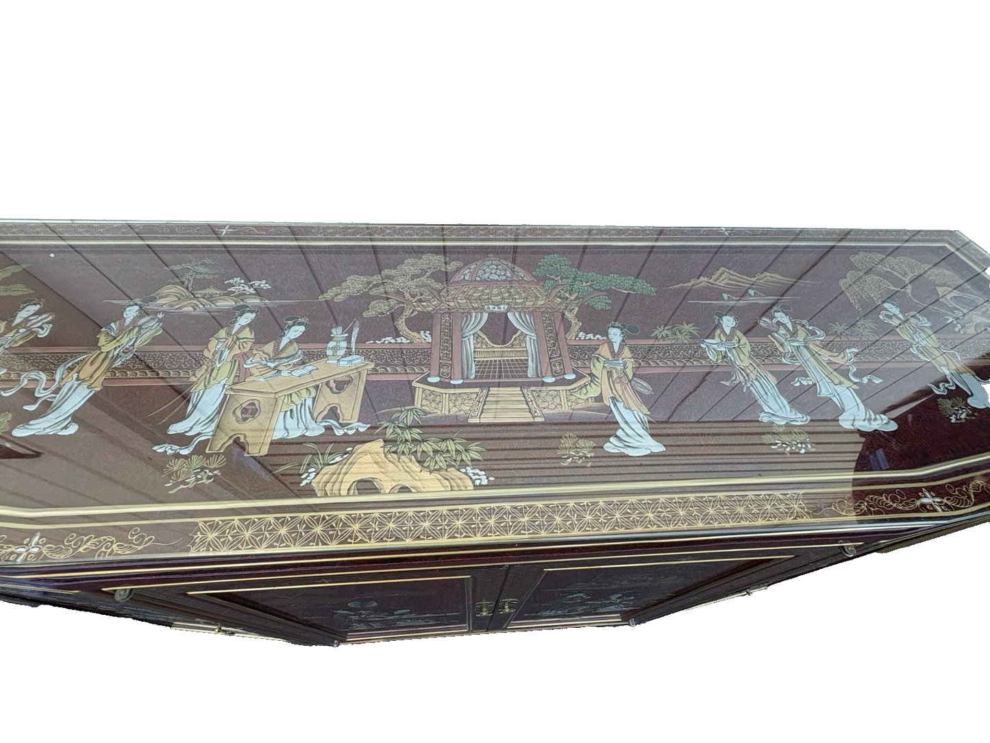 66700  Oriental Sideboard Server Cabinet with a Plate Glass Top and 4 doors