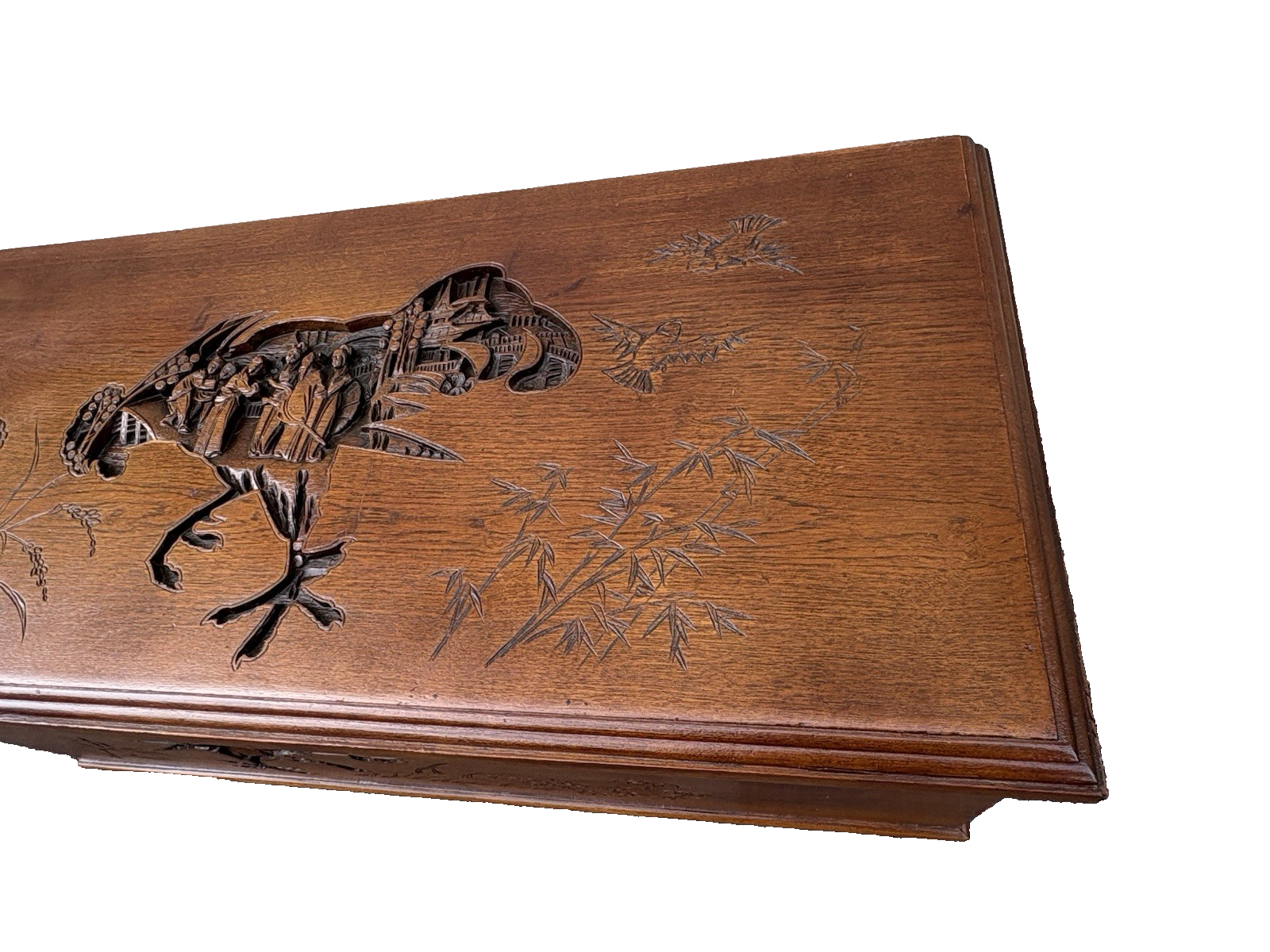 66999  Asian Oriental Hand Carved  Mahogany Storage Trunk