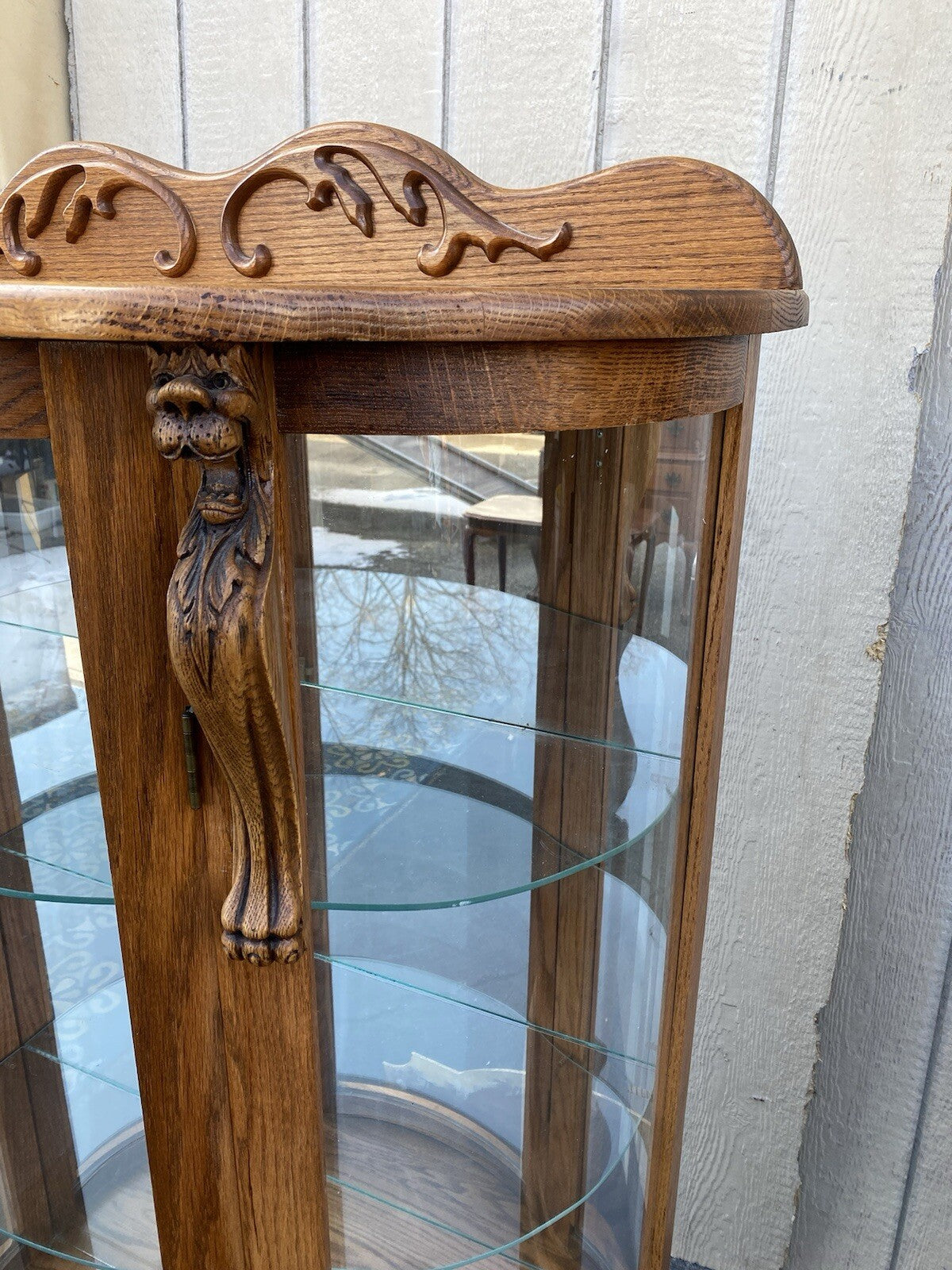 66252 Oak Lion Headed Bow Glass Curio China Cabinet