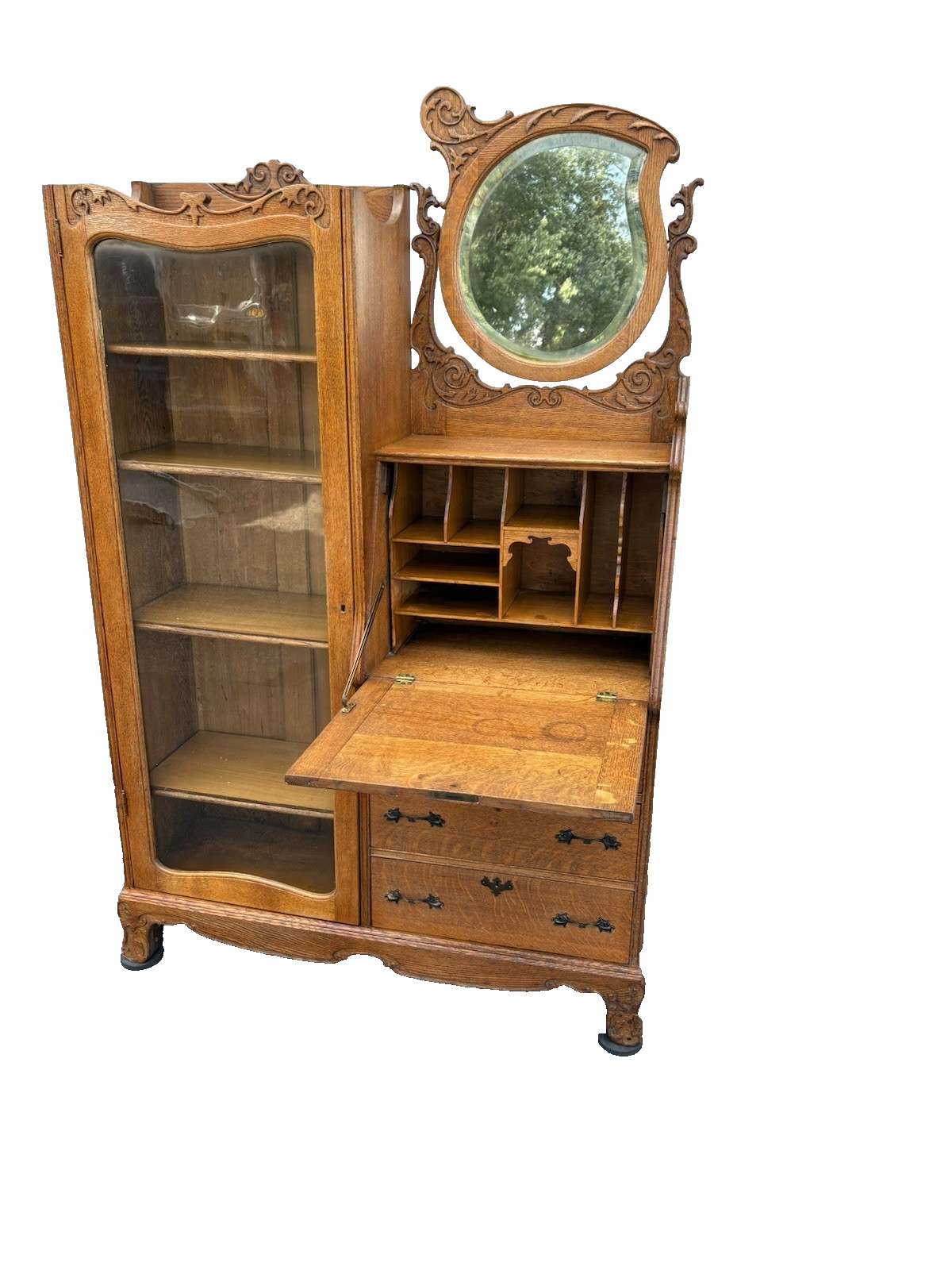 67053 Antique Victorian Oak Side By Side Desk Bookcase