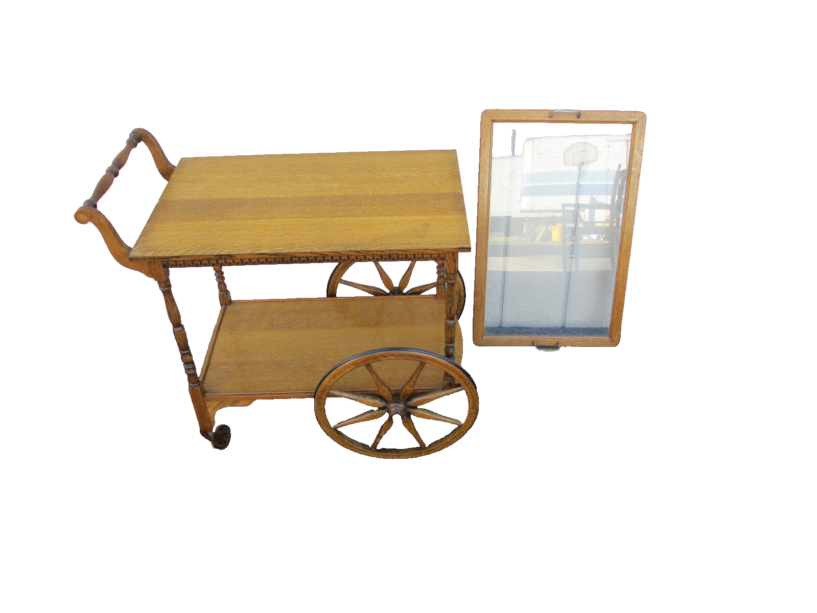 63826 Antique Oak Tea Cart Bar Cart Server w / Removable Tray