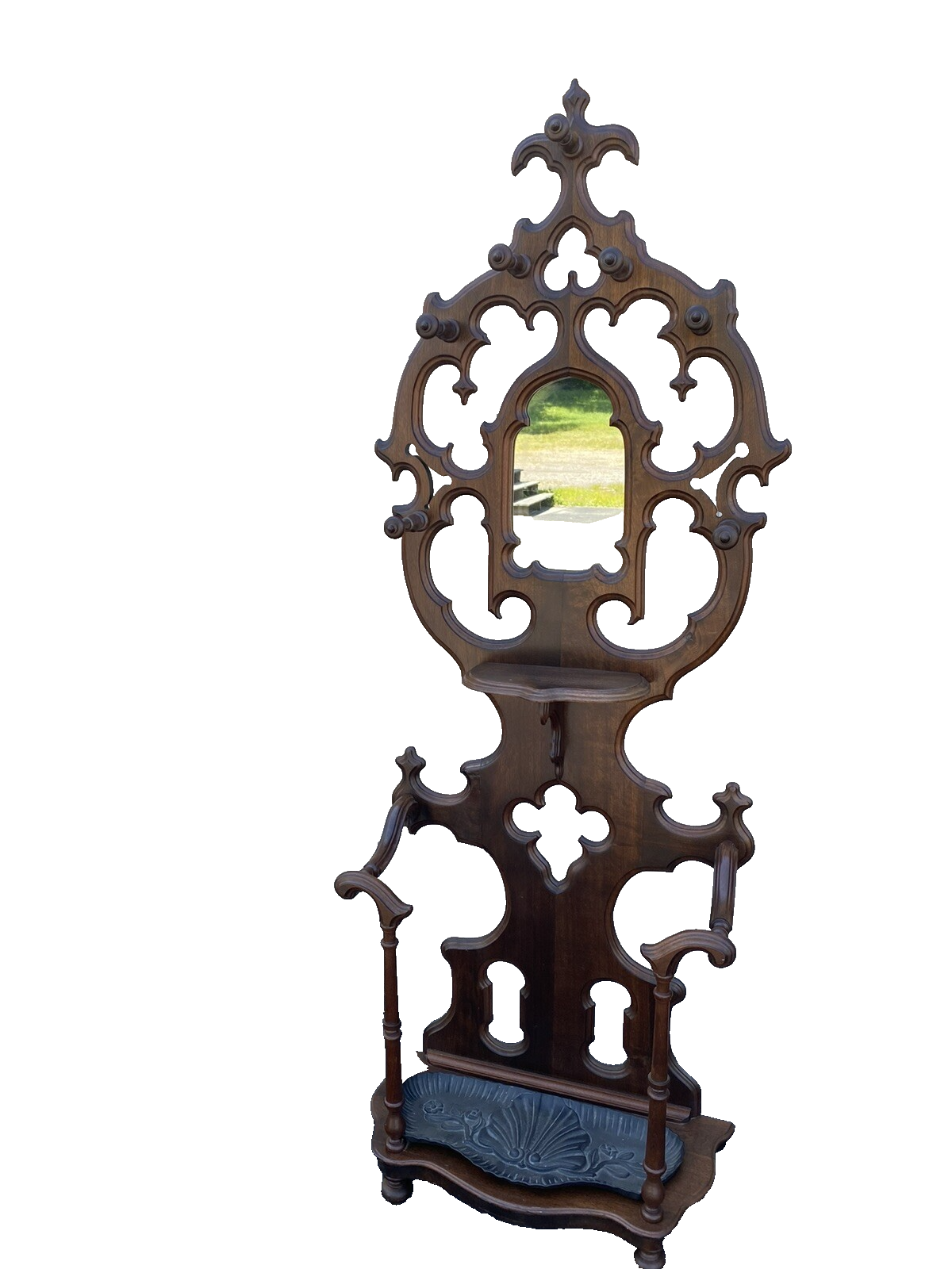 64495 Antique Gothic Victorian Hall Tree Hat rack Umbrella Stand