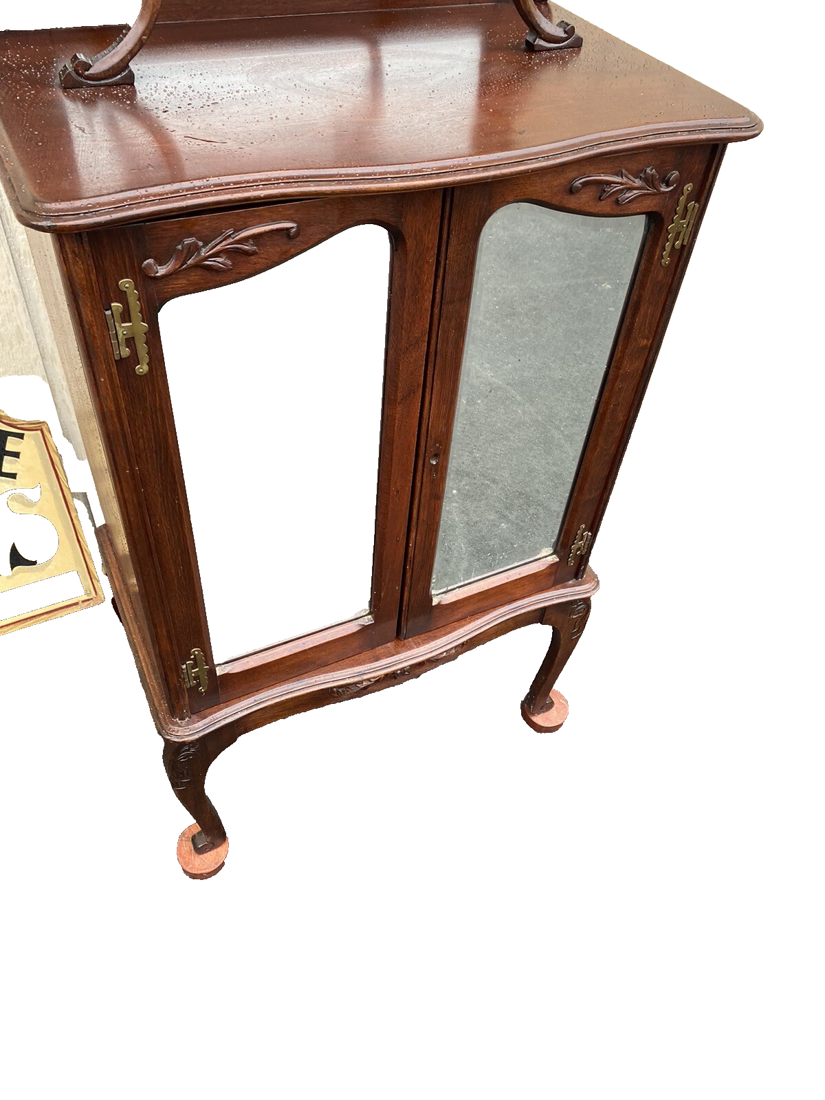64992   Antique Victorian  Mahogany Mirrored Storage  Cabinet