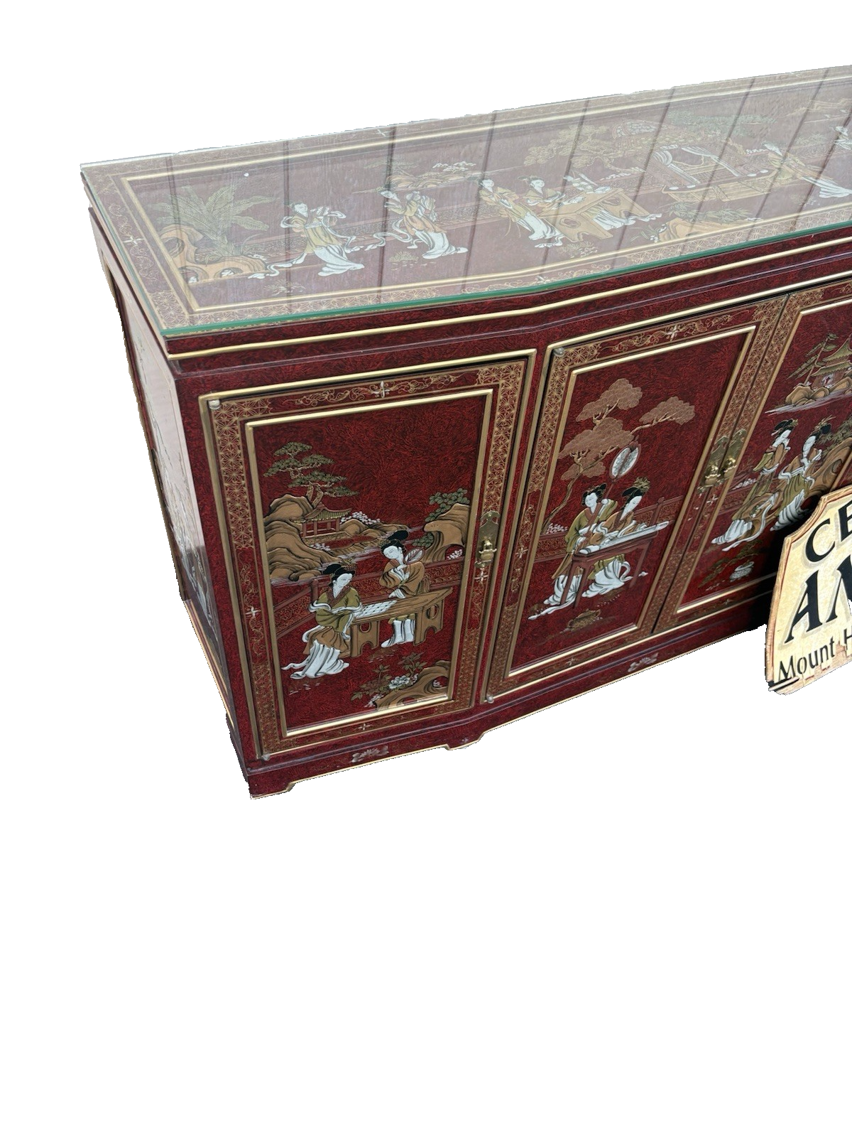66700  Oriental Sideboard Server Cabinet with a Plate Glass Top and 4 doors