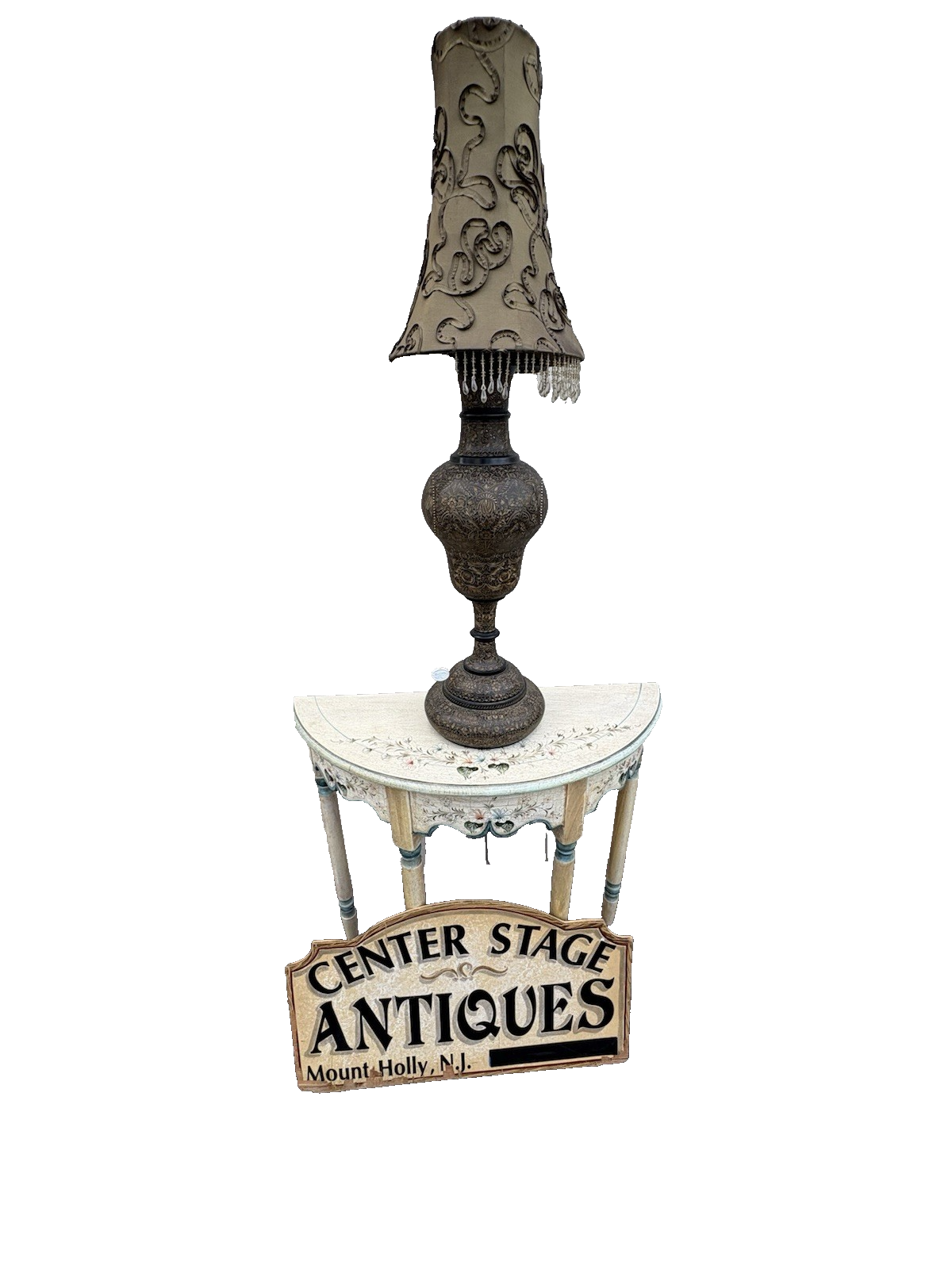 67043 Large Oriental Decorator Metal Lamp with Fancy  Custom made Shade