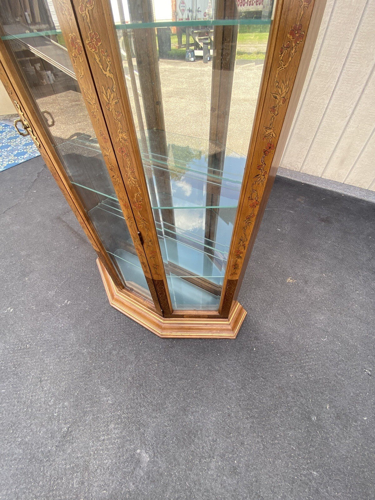 64593  Pulaski Stenciled Lighted Curio Cabinet With Plate Glass Shelves + Light