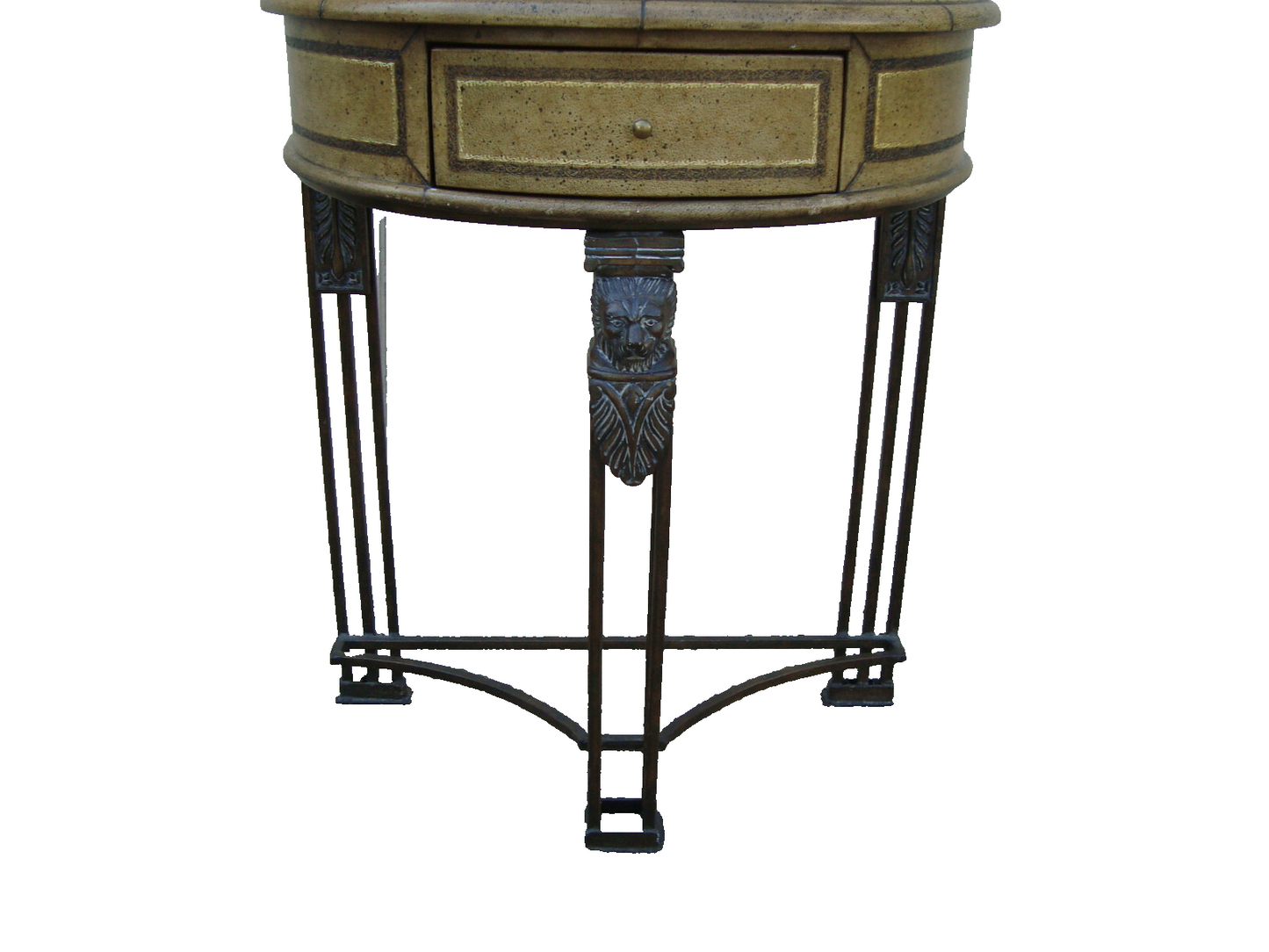 60439  Fancy Decorator Half Moon Console Table with Iron Figural base + Drawer