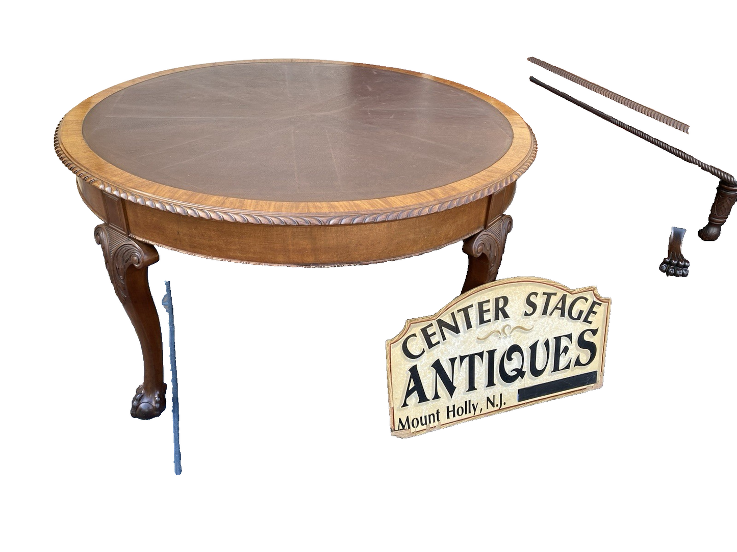 66354 Mahogany Leather Top Claw Foot Dining Table