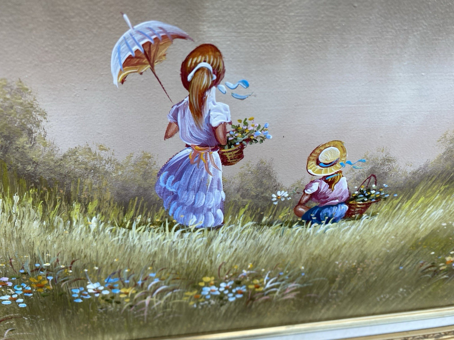 66562   Large Oil Painting on Canvas of Bridge in Frame Artist Signed 41 x 30