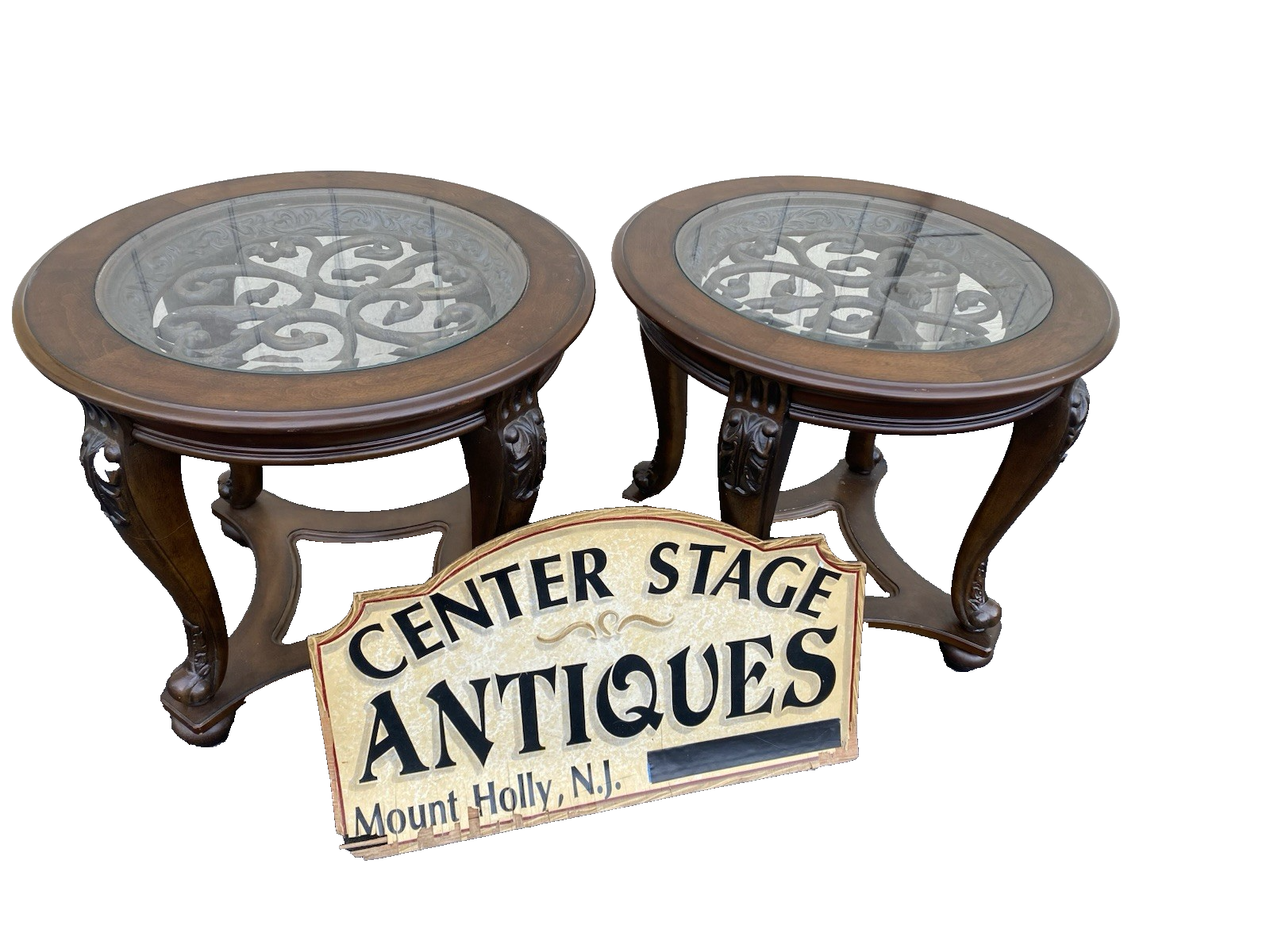 66528  Pair Modern Lamp Table Stand s with Glass Inserts