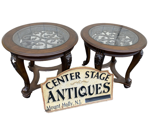 66528  Pair Modern Lamp Table Stand s with Glass Inserts